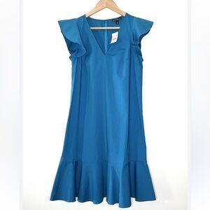 Express Blue A-Line Ruffle Hem Midi Skirt